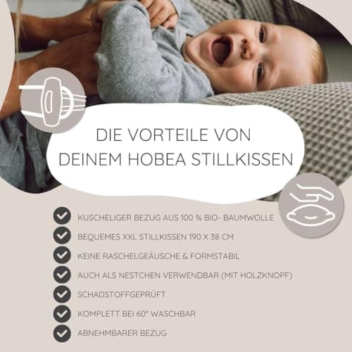 HOBEA-Germany Coussin d'allaitement 190cmx76cm Coussin de positionnement XXL Coussin de Grossesse pour bébé et Adulte Coussin d'allaitement latéral avec Housse en Coton Bio (Motif gaufré Taupe)