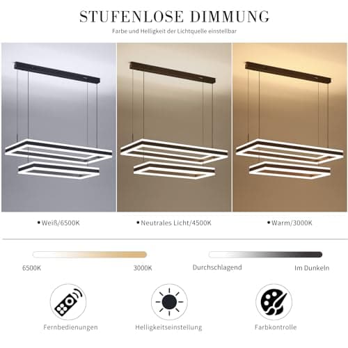 Mikeru 40+60cm Lampe Pendante Double Rectangulaire, Luminaires Suspendus De Salon 3000k/4500k/6000k Avec Télécommande 10%-100% Lustre Moderne à Intensité Variable Pour le Salon