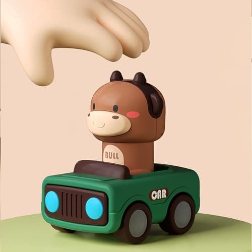 MOONTOY Petite Voiture Enfant 1 2 3 Ans,Lot de 4 Voiture Jouet Bebe 1 an,Jouets Friction Véhicules,Animaux Mignons Camion Jouet,Jeux Éducatifs idee Cadeau pour 9 12 18 24 Mois Garçons Filles