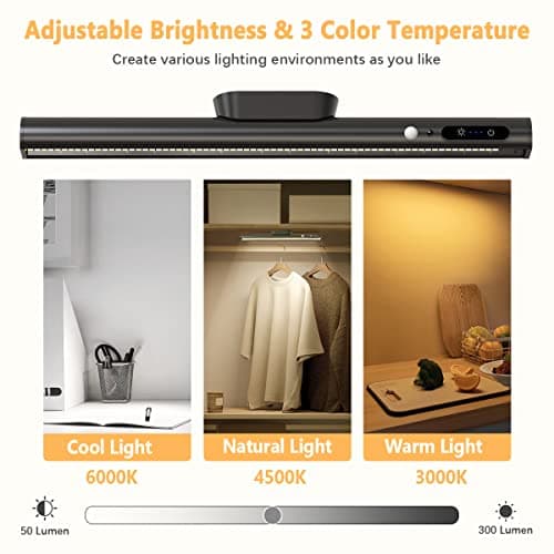 bravzurg Lampe de Bureau LED Sans Fil avec Detecteur Mouvement, 4000mAh Lumiere Rechargeable USB, Reglette LED Cuisine Magnétique Télécommande, Éclairage Murale pour Placard, Tableau, Miroir, Armoire