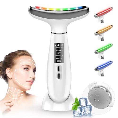 Appareil Anti Rides Visage, Appareil de Beauté à 6 Modes, Température 45 °C pour Les Massage Visage, pour l'anti-âge, Le Lifting et le Raffermissement de la Peau Relâchée (Mode LED 4 couleurs)