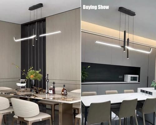 Deliouay Lampe à suspension LED dimmable lampe à suspension salon avec télécommande lampe de table salle à manger moderne lampe à suspension Bureau bar table à manger cuisine (noir, 80 cm)