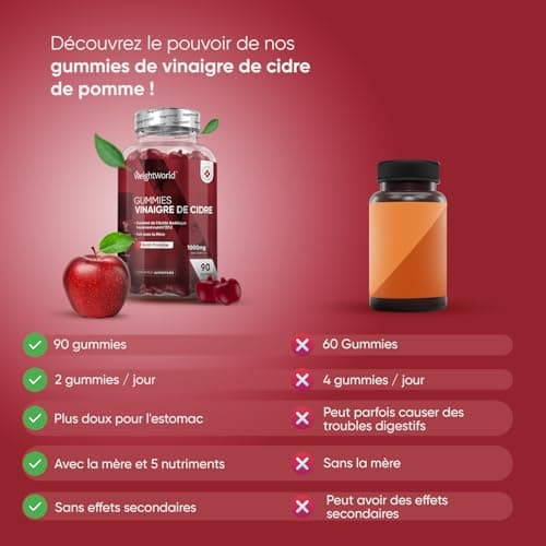 Gummies Vinaigre de Cidre Avec la Mère 1000mg - 90 Gummies Vegan (45 Jours) - Alternative au Gummies Morosil - Keto Gummies Vinaigre de Cidre de Pomme Enrichi en Vitamine C, B6, B9, B12 & Betterave
