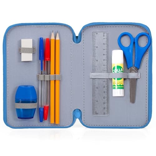 Clondo Trousse Triple Remplie Enfants, pour Sonic Fans, 45 Accessoires Scolaires Garçon, 3 Fermetures Éclair, Compartiments Organisés, Crayons de Couleur, Feutres, Colle, Ciseaux