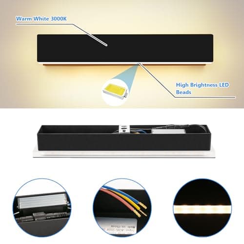 LED Applique Murale Interieur 2 * 10W Noir Appliques Murale Extérieur Blanc Chaud 3000K Moderne pour Chambre Salon Escalier Couloir Salle de Bain(Noire)