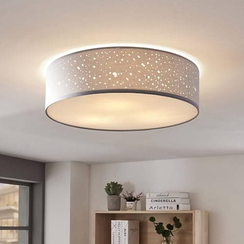 Lindby Plafonnier Tissu Umma à intensité variable (Moderne) en Gris Textile e. a. pour Salon & Salle manger (à 3 lampes, E27), Luminaire Plafonnier, Lampe Plafond, Eclerage Eclairage