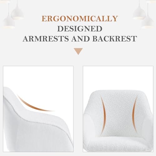 WOLTU Chaise Salle à Manger Pivotante, Chaise Cuisine, Chaise Scandinave, Chaise Ergonomique, avec Dossier et Accoudoirs, Pieds en Métal, Tissu Bouclette, Blanc, EZS11ws-1