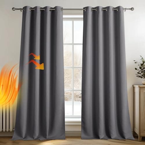 PONY DANCE Lot de 2 Rideau Occultant Thermique Isolant Anti Froid et Chaleur 140x240 (lxH) Tenture Opaque à Oeillets Isolation Lumiere Uv Decoration Chambre Maison Salon Intérieurs, Gris