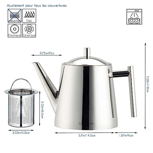 Easyworkz Théière en acier inoxydable 1500 ml avec infuseur amovible pour infusion de fruits, herbes et infusions