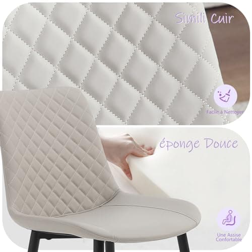 seonyou Chaise Salle à Manger Lot de 4 Chaise de Cuisine, Beige Similicuir avec Dossier et Siège Rembourré Pieds en Métal, Moderne Chaise Design