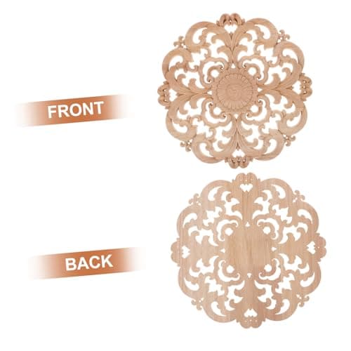 ORFOFE Rosace Sculptée Onlays De Meubles Bois Sculpté Onlay Meubles Applique Fleur Ornlay Applique Bois Non Fini Appliques Applique Non Peint Rond Onlays en Bois Moulure Bois Sculpt