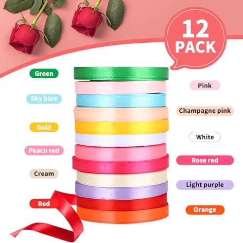 Atliberswo - Ruban Satin - Ruban Cadeau - Ruban Tissu - 12 Couleurs, 22 m × 1 mm, Ruban en Polyester, Adapté aux Décorations de Mariage, Décorations de Fêtes, Emballages Cadeaux, etc