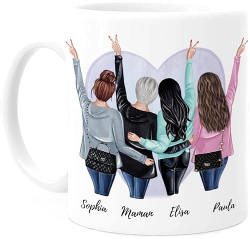 Cupdarling® Tasse Personnalisable Cadeau Maman Avec 3 Filles - Cadeau Mere Fille - Cadeau Anniversaire Maman - Cadeau Fete Des Meres - Mug Original Pour Maman - 330 mL Céramique