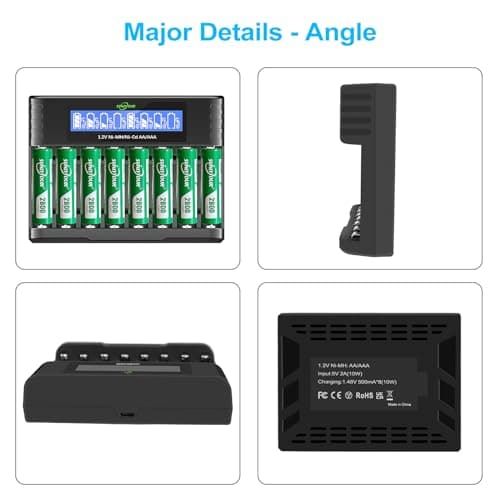 2800mAh Ni-MH AA Batterie avec Chargeur, SUNLYTOUR 8 Piles 2800mAh AA Ni-MH Batterie avec 8 Slots AAA AA Chargeur de Batterie Jusqu'à 1200 Fois