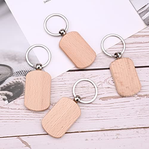 24 Pièces porte-clés en bois à personnaliser, Bricolage Vierge Porte Clés Bois