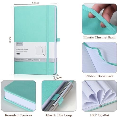 POPRUN Lot de 8 Carnet de notes classiques lignés A5, Cuir végétalien rigide Cahier, Carnet de Voyage Journal Couverture Imperméable avec Porte-stylo,Fermeture Élastique,Pochette Extensible, 14 x 21cm