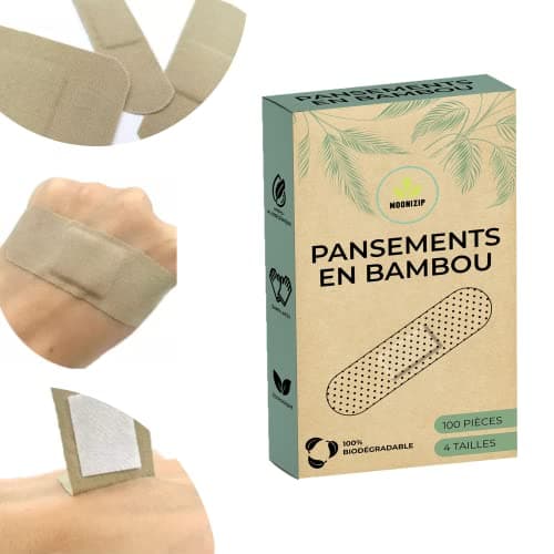 Pansements Hypoallergéniques en Bambou - Enfants ou Adultes - Sans Latex, sans Plastique - Peaux sensibles ou normales - 100% Biodégradables - 100 pièces - 4 tailles