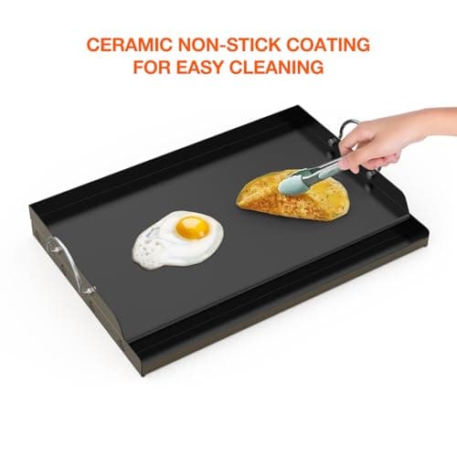 Onlyfire Céramique Plaque de Gril, Universelle Plaque de Cuisson pour Gril à gaz et Barbecue au Charbon de Bois, BBQ plancha avec Poignée, Revêtement Antiadhésif, 58,5 x 40,5 x 7cm, Noir
