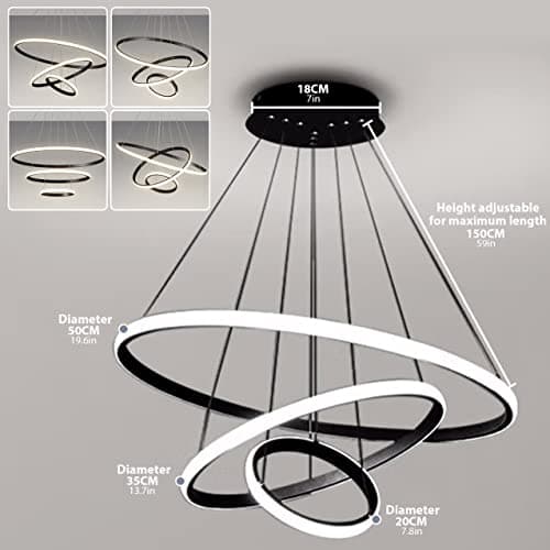 KSIBNW Lustre Salon Suspension Luminaire Moderne, 45W LED Lustre Chambre Dimmables 3 Anneaux Lampe Suspension avec Télécommande & APP Contrôle Acrylique Rond Or 2700K-6500K Luminosité Réglable