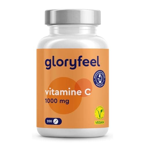 Vitamine C 1000mg 200 Comprimés, Antioxydant pour Os, Système Immunitaire, Peau, et Fatigue*, Cure de 7 Mois, Vitamine C Hautement Concentré avec L Acide Ascorbique Pure, Testé en Laboratoire
