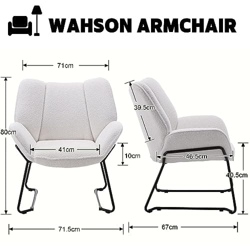 Wahson Fauteuils de Salon, Fauteuil Salon Confortable Assise Épais Fauteuil Chambre avec Pied Métal, Chaise Bouclette, Fauteuil Relax pour Salon/Chambre, Blanc