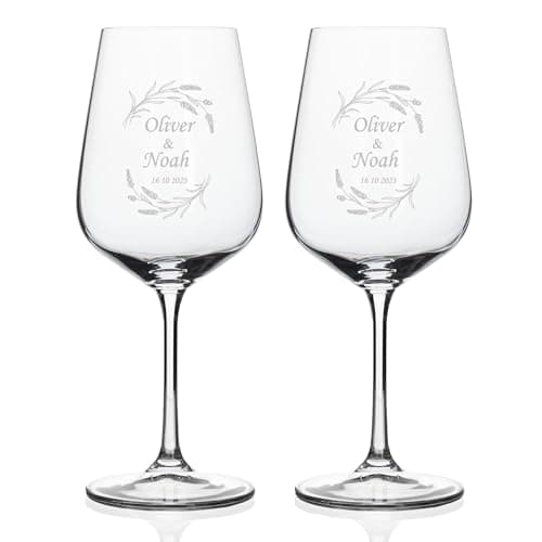 Wanapix | Pack 2 Verres à Vin Personnalisés | Verres à Vin en cristal gravés | Pack de Verres à Vin en cristal Bohème personnalisables par gravure | Flowers