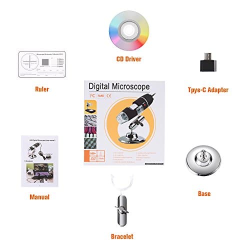 Microscope numérique USB, endoscope de grossissement 40X-1000X Portable Bysameyee, Microscope Digital 8 LED pour Windows 7/8/10 Mac Linux sous Android (avec OTG)