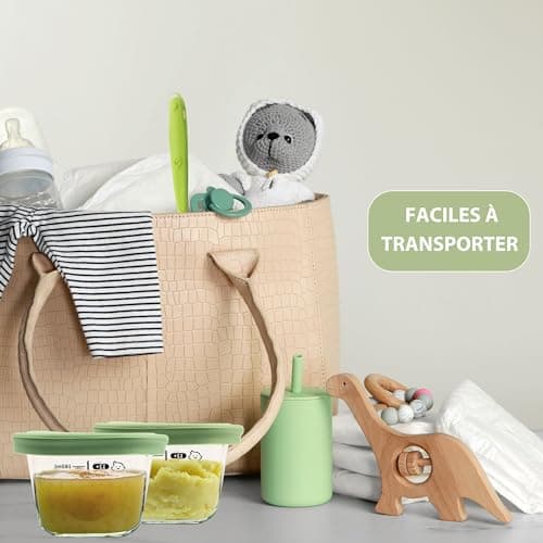 HELLO HIPPO® Lots de 6 Petit Pots en verre Bébé 180ml - Idéaux pour Compotes, Purées et Fruits, Hermétiques et Pratiques avec Graduation, Cuillère Incluse - Parfaits pour les Repas de Bébé