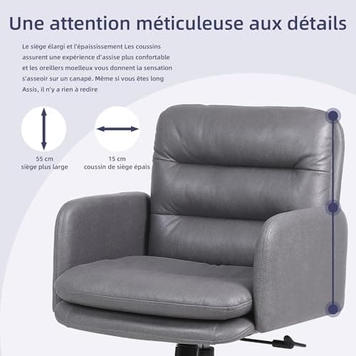 Flysky Chaise de Bureau, Chaise de Bureau rembourrée en Simili Cuir, Chaise pivotante Confortable et Respirante, Chaise réglable en Hauteur, Chaise de Bureau, Gris foncé