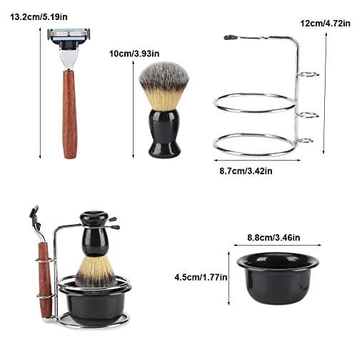 Ensemble de blaireau à raser 4 en 1, bol de rasage avec blaireau, bol à savon et support, coffret cadeau de rasage, bol à savon de rasage, kit de rasoir manuel professionnel pour homme