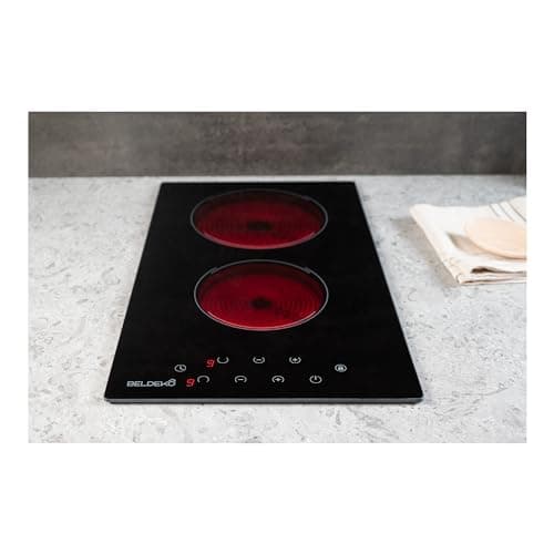 Plaque Vitrocéramique 2 Feux Encastrable BELDEKO - 3000W - Seulement 3,8 cm d'Épaisseur - Fiable et Robuste - Minuteur, Touches Tactiles, Anti-Débordement, 9 Niveaux de Puissance