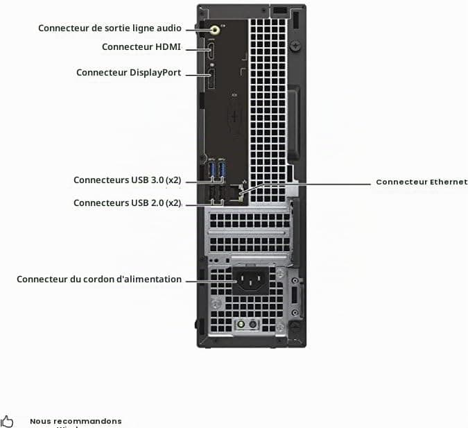 Dell Optiplex 3046 SFF Ordinateur de Bureau, Intel Core i5-6500, 8 Go de RAM, SSD de 256 Go, Wi-FI, Bluetooth, Clavier QWERTY américain, Windows 11 Pro (Reconditionné)