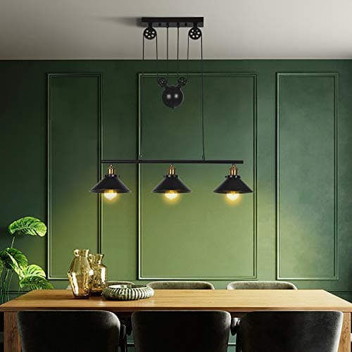 KUNGHEYFATCHOY Lampe à suspension à trois lumières, îlot de cuisine réglable industriel rustique lustre ferme ferme Vintage plafonniers luminaire pour cuisine île salle à manger foyer