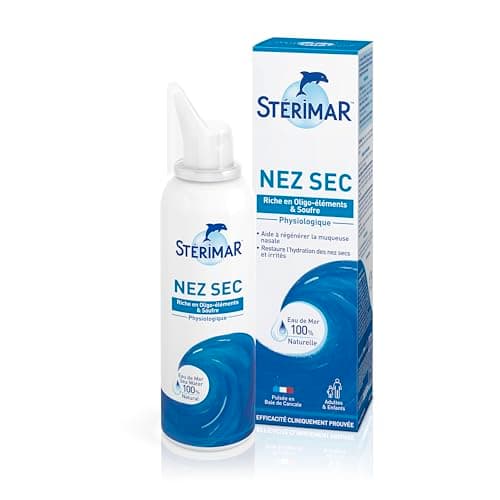 STÉRIMAR Nez Sec - Spray Nasal pour Nez Sec, Régénère & Restaure l'Hydratation de la muqueuse nasale, à l'Eau de Mer 100% Naturelle & Soufre, Formule Physiologique, 100 ml