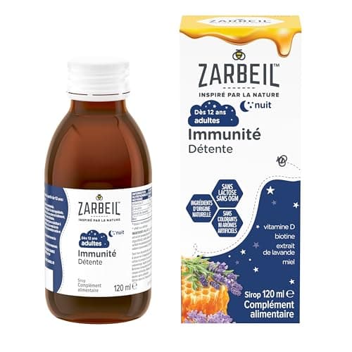 Zarbeil | Sirop Immunité Adultes Nuit (flacon de 120 ml) – Complément alimentaire à la vitamine D, biotine, extrait de lavande et miel – Soutien du système immunitaire et détente, à partir de 12 ans