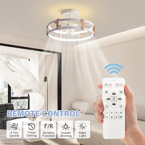 MOUNM Ventilateur Plafond avec Lumiere, Plafonnier LED Luminosité Dimmable de 3000k-6000k, Ventilateur Plafond 40cm et Télécommande, Luminaire Ventilateur Plafonnier 6 Vitesses 58W(45W+13W)