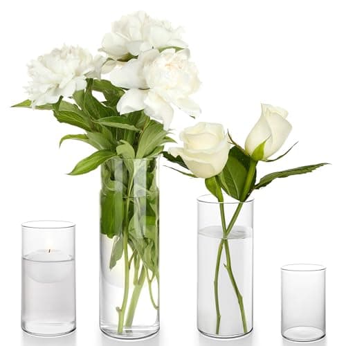 Winter Shore Vase Transparent Verre [Lot de 4] - Vase Cylindrique en Verre de 4 Tailles - Vase Haut pour Plantes, Fleurs, Fausses Fleurs, Herbe de Pampa, Bougies - Décoration Fêtes, Maison, Mariage