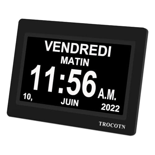 TROCOTN 7 Pouces Horloge numérique Horloge de Jour Grand écran réveil Horloge Murale (Noir)