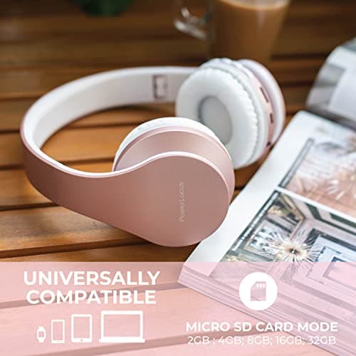 PowerLocus Casque Bluetooth sans Fil - Casque sans Fil avec Micro intégré - Hi-FI Stereo – Micro SD/TF, FM Radio – Casque Pliables – pour iPhone/Android/iPad/Ordinateurs Portables (Or Rose)