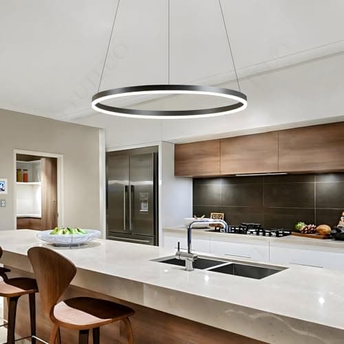 YYUTLUO Lustre LED Moderne DIY Cercle | 1 Noire Anneaux :60cm=29W| Éclairage Suspendu LED Métal+Acrylique Télécommande Intensité Variable 2,13G Lampe Suspendue Plafond Ronde Salon Chambre Coucher