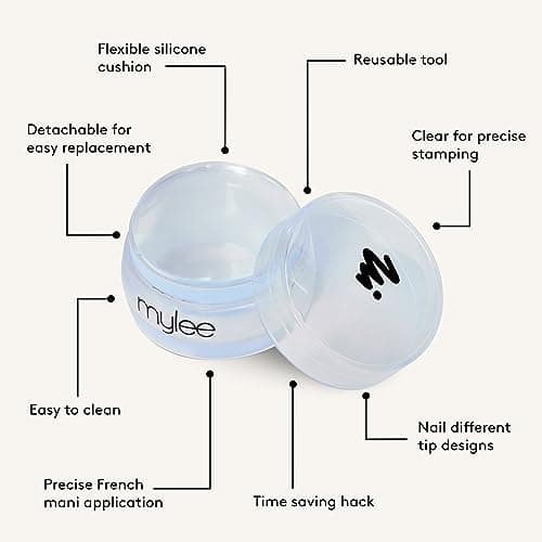 Mylee French Me Kit avec Tampon - Qualité Salon French Manucure à la Maison, Comprend un Vernis à Ongles Gel Blanc & Nude + Outil de Stamping en Silicone Transparent, Séchage Sous Lampe UV LED