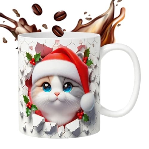 Tasse À Café 3D, Tasse À Café De Chat De Noël, Verres En Céramique, Tasse De Chat Festive, Tasse À Café De Vacances, Tasse De Conception De Chat 3D, Tasse De Noël Mignonne 350 Ml Pour La Famille, Les