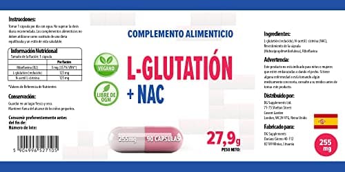 Hepatica L-Glutathione + NAC (N Acétyl Cystéine) 255mg 90 gélules végétales, Testé par un Laboratoire tiers, sans gluten ni OGM