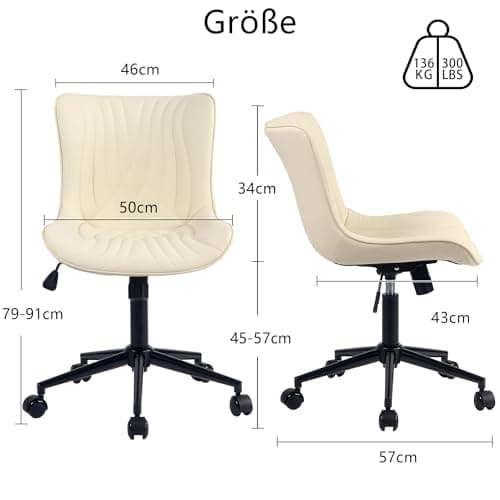 YOUTASTE Chaise de Bureau, Fauteuil Ergonomique avec Cuir PU, Chaise Pivotante avec roulettes & Dossier, Réglable en Hauteur et Fonction Bascule, pour Bureau, Chambre, Capacité 136kg, Beige