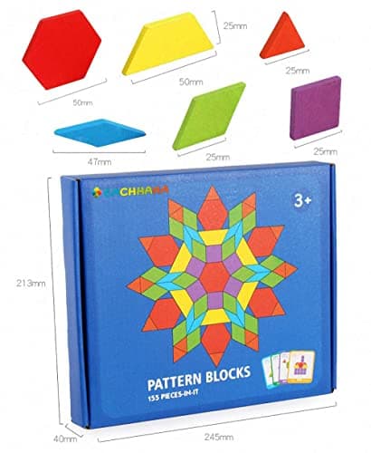 EACHHAHA Puzzle en Bois-Tangram-Jouets Montessori-Jouets éducatifs classiques-155 Formes géométriques et 24 Cartes de Conception pour Enfants adaptées aux Enfants de 3 4 5 6 7 Ans
