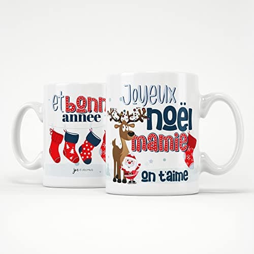 ÉNJA Création Cadeau NOËL - Mug MAMIE. Mamie/Tasse – Joyeux Noël - Cadeau fêtes de fin d'année personnalisé. Cadeau original. Céramique haute qualité 11oz - 320 ML (MAMIE)