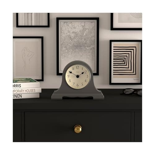 JONES CLOCKS® Speakeasy Horloge de cheminée | Classique Design à Chapeau de Napoléon | Gris foncé | Style Classique Contemporain pour Bureau, Table, étagère ou Table de Chevet