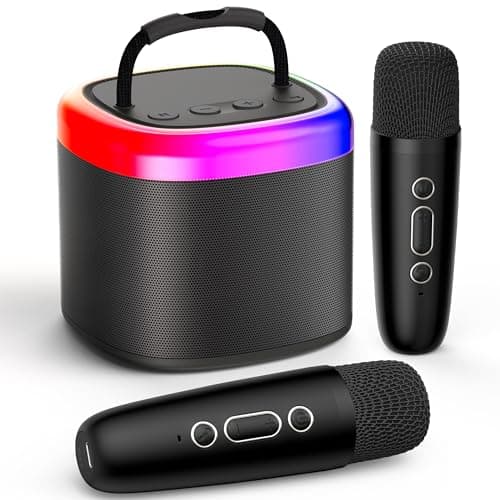 JYX Machine de Karaoké avec 2 Microphones sans Fil, Karaoke Portable Jouets pour Enfants Adultes, Mini Karaoke Bluetooth, Idee Cadeau Enfants 5,6,7,8,9,10,11,12,13,14,15 Ans Jouet Noir/Beige