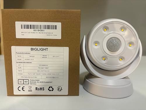 BIGLIGHT LED Détecteur de Mouvement Spotlight Outdoor Indoor Détecteur de Mouvement Extérieur Sans fil Batterie étanche Spot Extérieur Lampe Murale Lampe de Sécurité