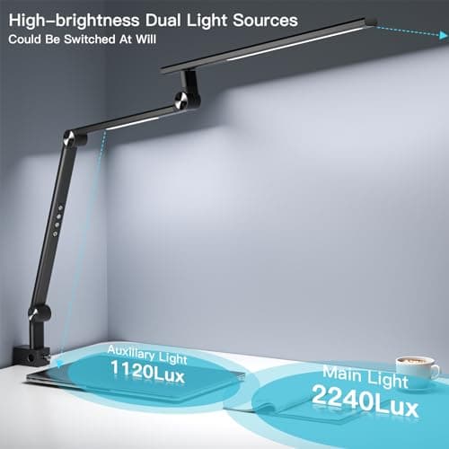 VERSKI Lampe de bureau LED, intensité variable 18 W, lampe de bureau pour la maison, le bureau, protection des yeux, lampe de lumière du jour, 5 températures de couleur et luminosité réglables